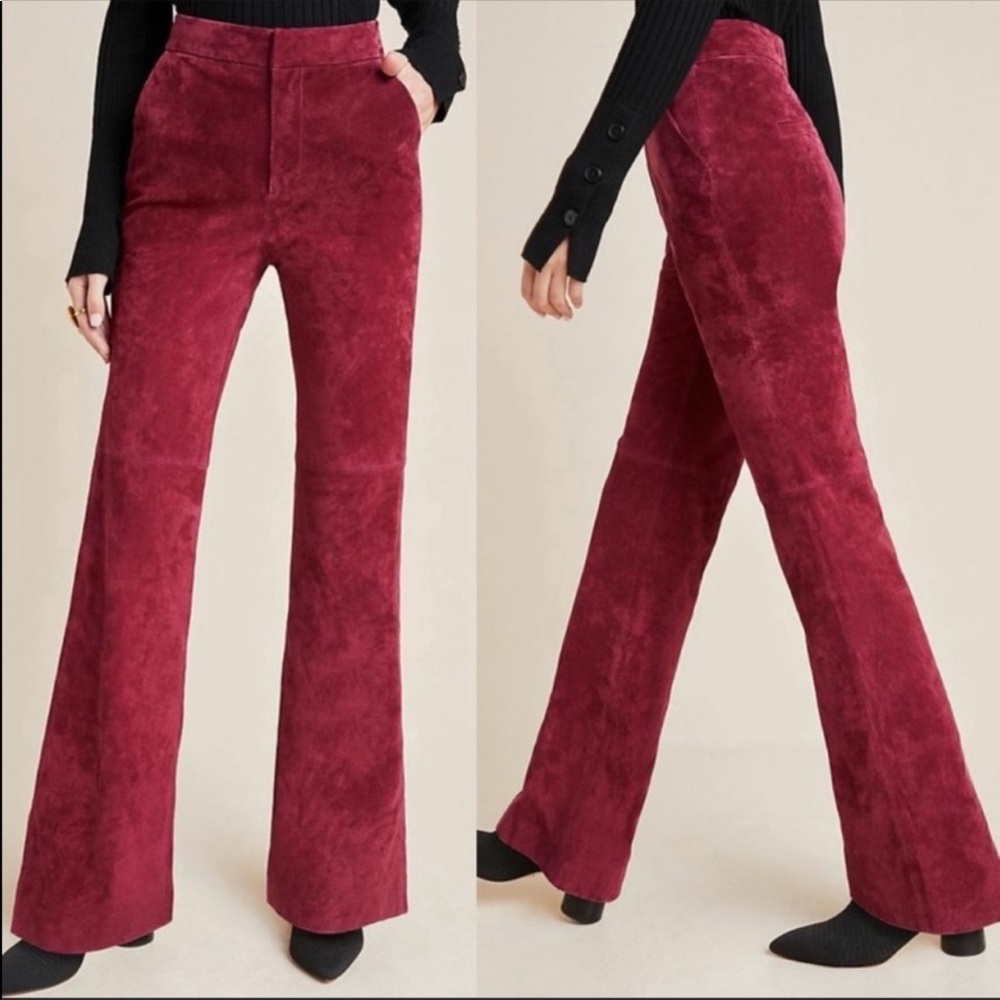 NEW Anthropologie Carson Suede Leather High Waist Bootcut Pants